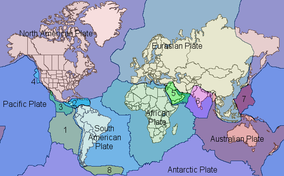 tectonics plates map. Image: a map of the most