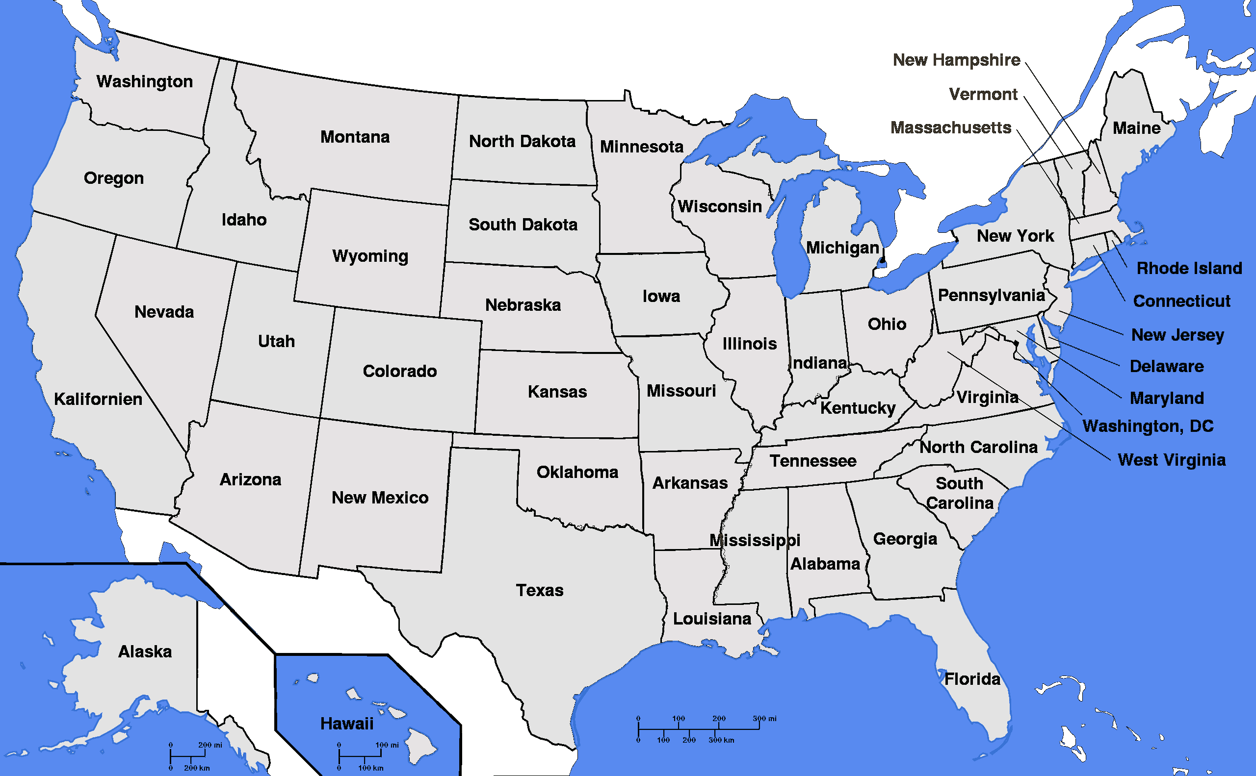 Map of USA with state names